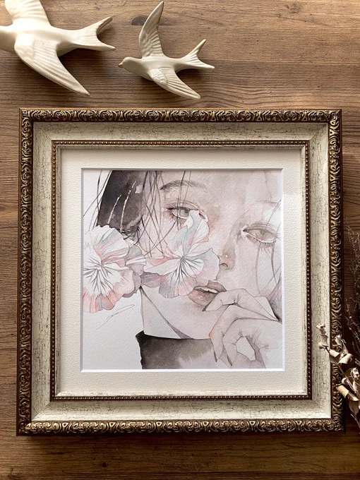 降り月(くだりづき)原画お迎えありがとうございました!個展 #まなざしのおく で見納めになります。個展は24日(月)17時まで 