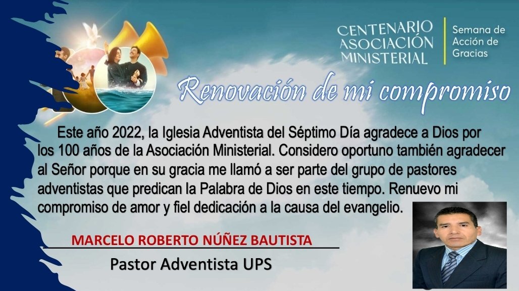 MarceloNuez7's tweet photo. Gracias al Señor Jesús, el príncipe de los pastores, por haberme llamado al ministerio pastoral. Renuevo mi compromiso de trabajar fielmente para llevar muchas almas a los pies de Jesús.
#DíaDelPastorAdventista
#CentenarioAsociacionMinisterial https://t.co/5Bj4cpYOl4