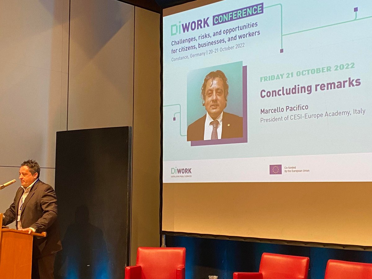 CESIunions's tweet photo. 📌#DiWork final conference ➖Digitalising #PublicServices: Challenges, risks, and opportunities for citizens, businesses, and workers
Marcello Pacifico @PacificoTweet🇮🇹, President of CESI-Europe Academy closes the Conference💪👏
A BIG THANK YOU for your participation! https://t.co/Or0z9qhbYE