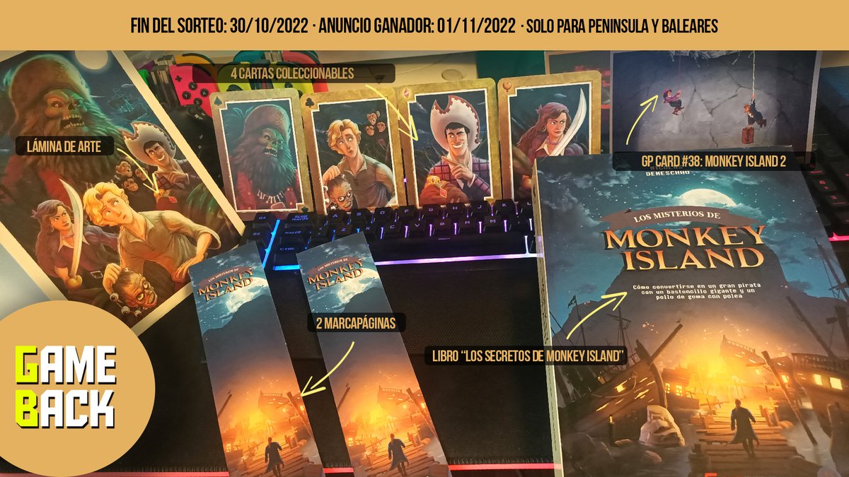 _GameBack's tweet photo. 🐵SORTEO!🐵 de una copia del libro "Los Secretos de Monkey Island" + Extras! 

Para participar:
✅ Seguir a @_GameBack 
✅ RT a esta publicación
✅ Menciona a dos amigos con #GBMonkey y explica cuál juego de la saga es tu favorito!

Tienes tiempo hasta el 30/10/22 incluido! https://t.co/BDMANmyVxU