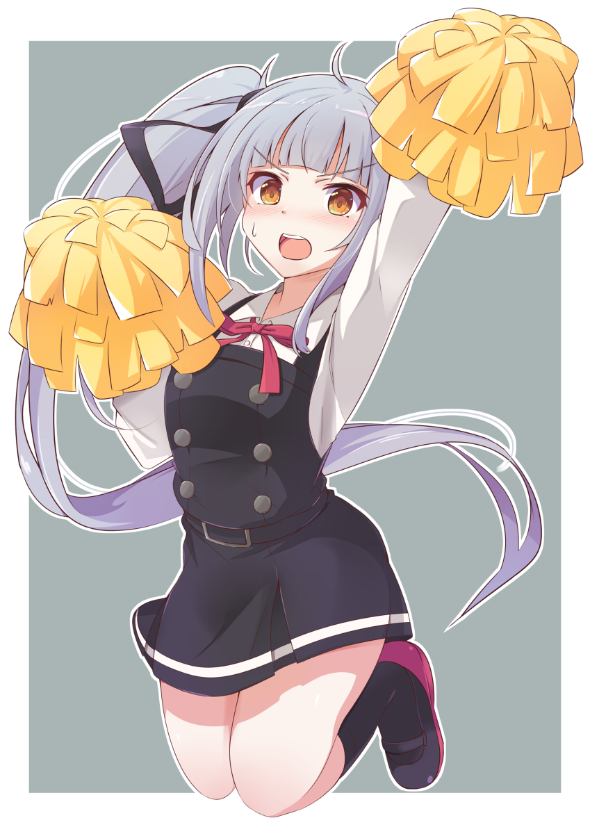 kasumi (kancolle) ,kasumi kai ni (kancolle) 1girl solo pom pom (cheerleading) long hair grey hair dress side ponytail  illustration images