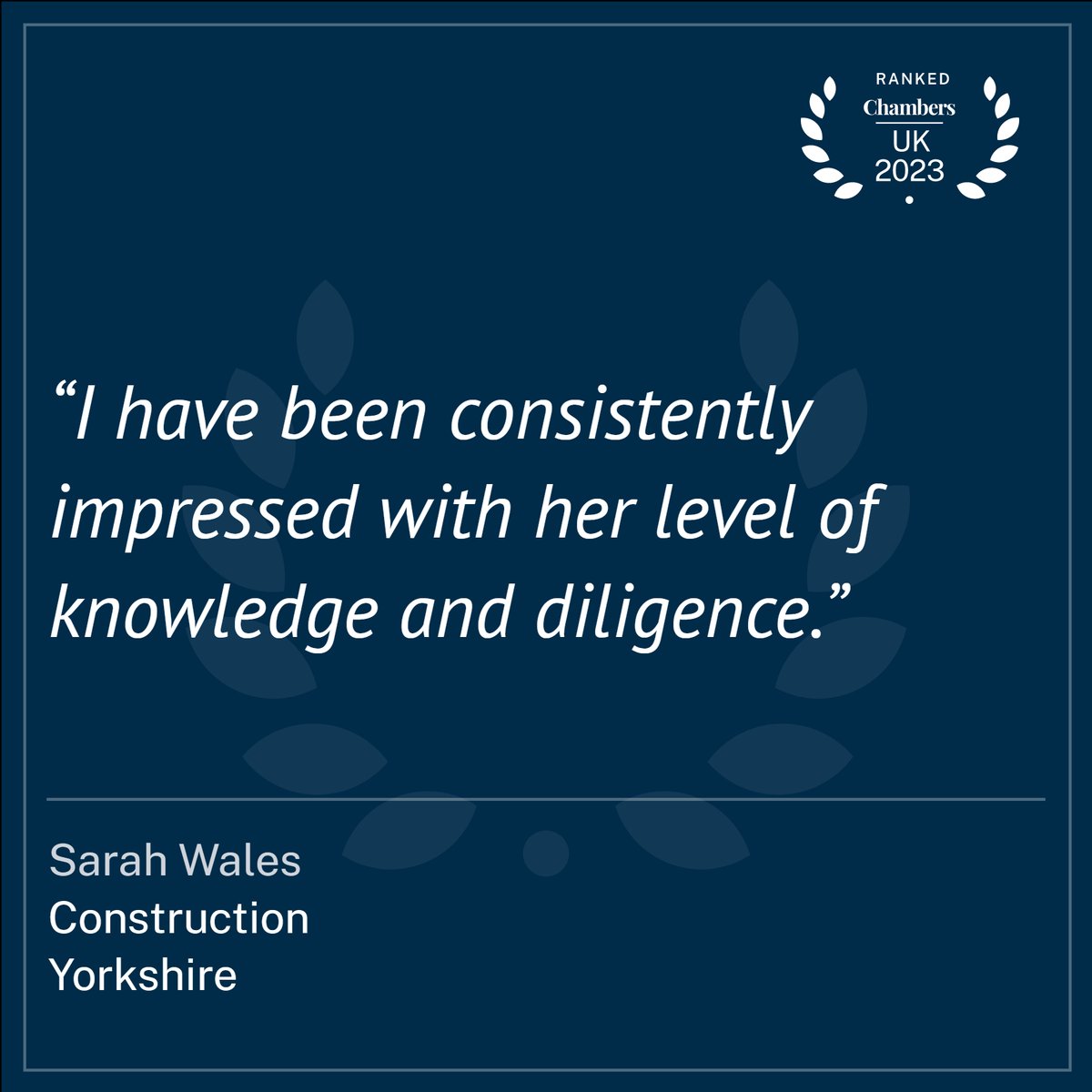 More great comments for our team across the country in this year's <a href="/ChambersGuides/">Chambers and Partners</a>. Sarah Wales-Canning is a transactional #construction associate based in our #Leeds office and is named as an Associate to Watch.