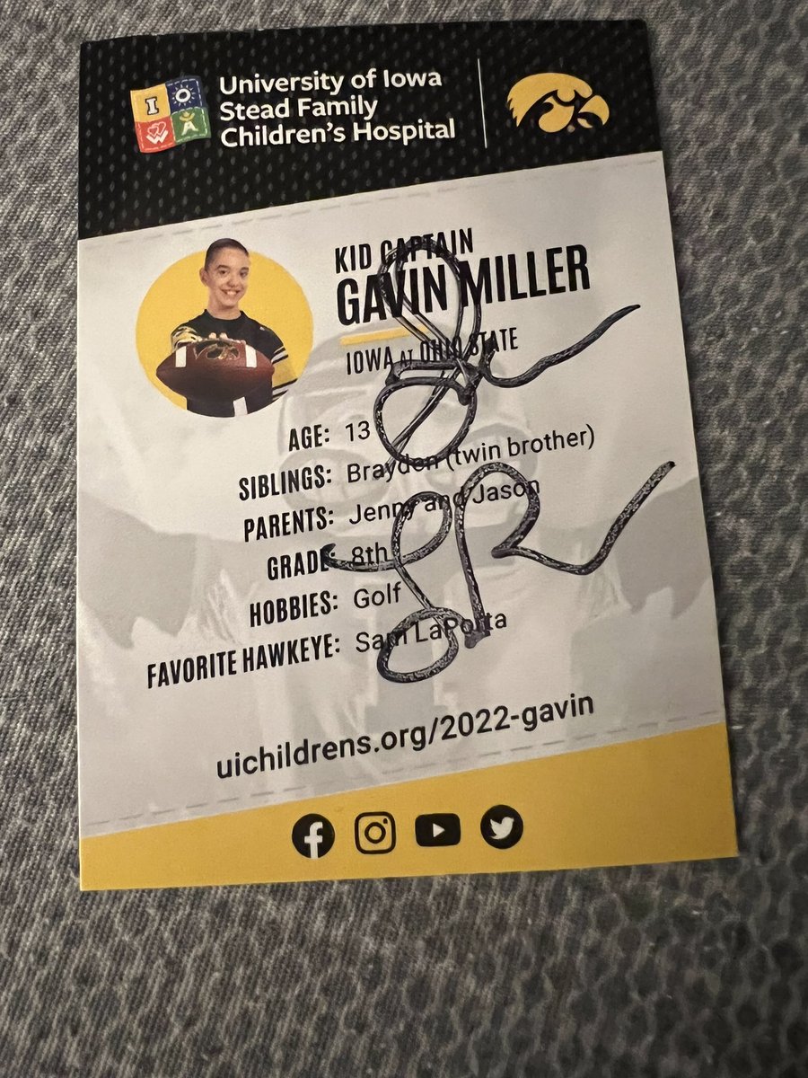 I am holding onto your card for Sam, you handed it to him at the kids day football camp this summer. He waved me down from the stands after you gave it to him to keep it safe. Apparently he is your favorite player? Mine too!😘 Go Hawks and Go Gavin!