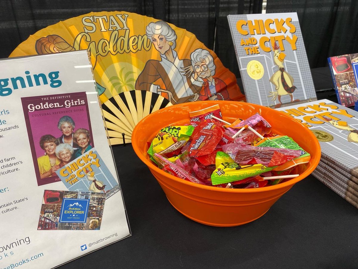 mattbrowning's tweet photo. The #WVBookFest begins today! Come see me in the Festival Marketplace for signed copies of #BookstoreExplorer, Chicks and the City and The Golden Girls Reference Guide! Fri 11:30-6:30/Sat 8-5. @WVBookFestival @Lyons_Press https://t.co/2ccuGZ6Stk