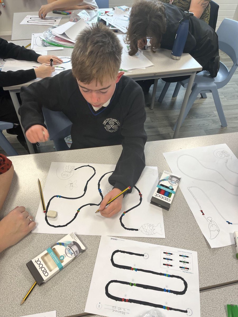 islwynsrb's tweet photo. Cynon have completed activities based on the Rainbow Fish. We chose creatures to research before using @Ozobot to find a pathway to the Wise Octopus’ cave. #themedlearning #linkstoreading https://t.co/avaajfD7In