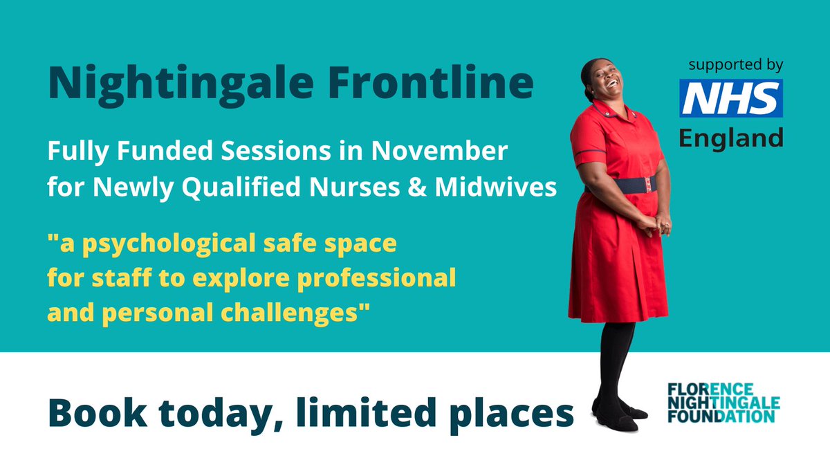 We're delighted to offer newly qualified nurses and midwives free Nightingale Frontline sessions, during November thanks to the support of @NHSEngland. Visit ow.ly/cPz950Lf8ru and select a session highlighted with the NHS England logo to book a session @people_nhs #TeamFNF