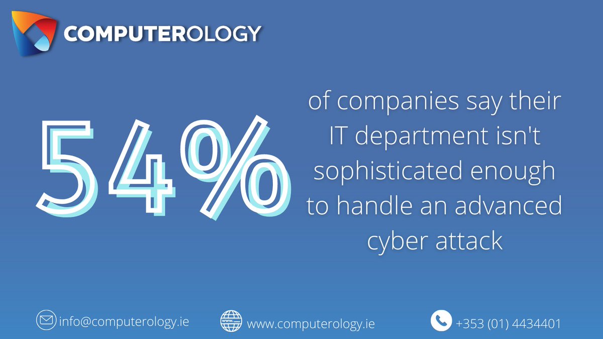 Computerologyie's tweet photo. Did you know that 54% of companies say their IT departments are not sophisticated enough to handle advanced cyber-attacks?

The Computerology team is available to help you with all of your #IT needs including protecting against cyber-attacks.

#TechFactsThursday https://t.co/eCGctquLtX