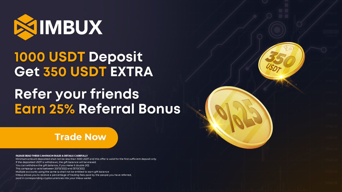📢 1000 USDT Deposit 📢
💰 Get 350 USDT EXTRA 💰

🗣️ Refer your friends 🗣️
🎁 Earn 25% referral bonus 🎁

imbux.com

#cryptocurrency #crypo #bitcoin #btc #eth #ethereum #trading #usdt #tether #xrp #ripple #airdrop