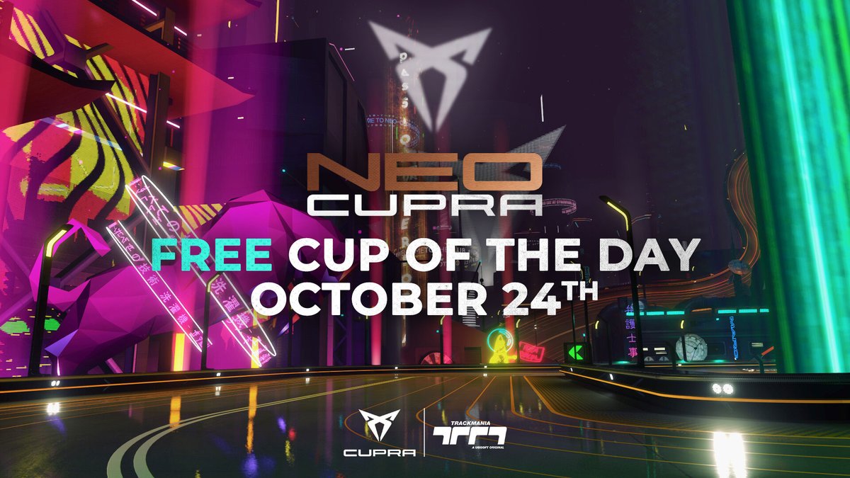 Trackmania's tweet photo. 📢 Free Cup Of The Day: Monday, October 24th!

Are you ready to discover NEO-CUPRA Track #2? 🎮 https://t.co/CPH3diWYaD