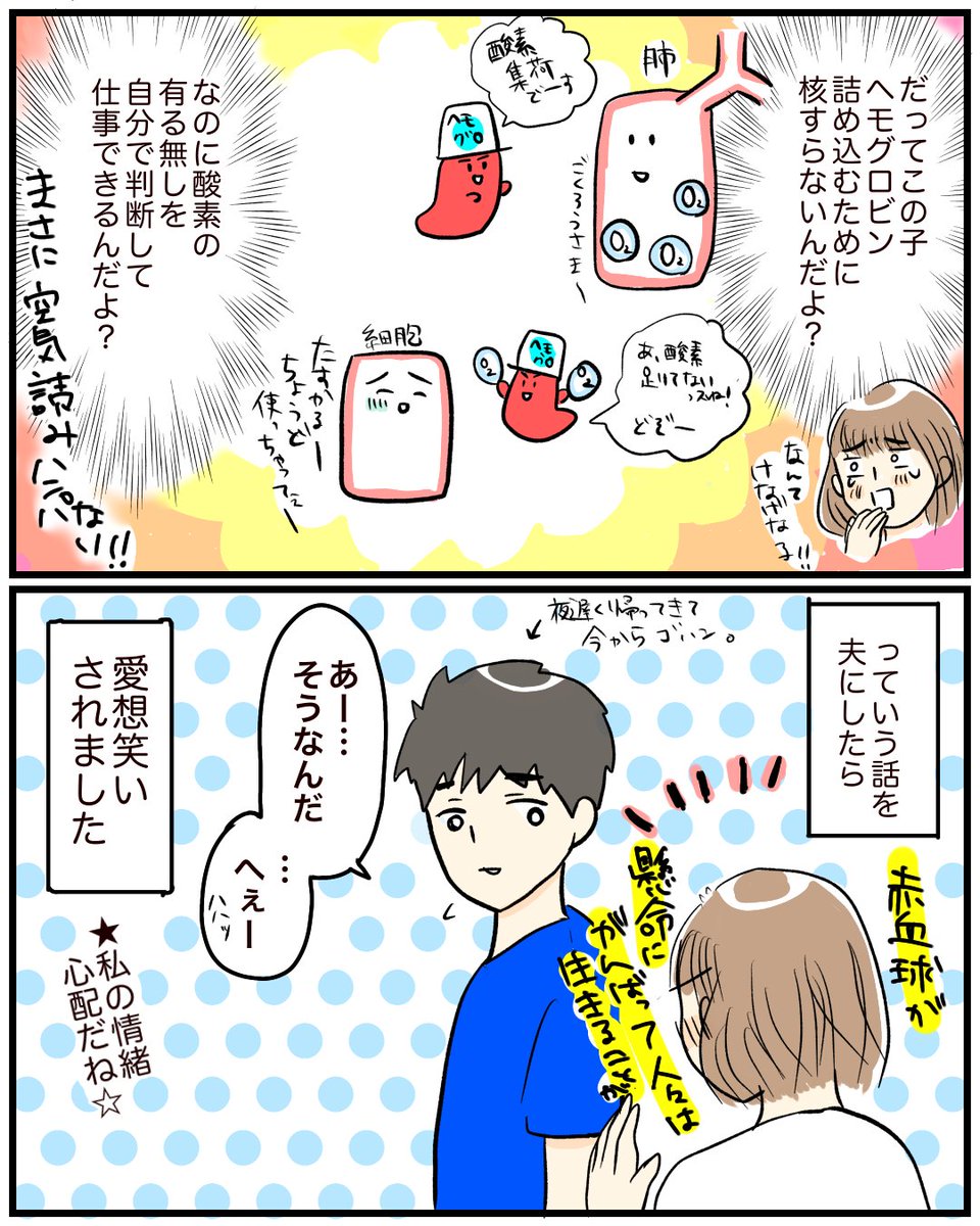 【感銘を受けた】
危うく赤血球教を開くところだったよ。
#イラストエッセイ #日常漫画 #漫画が読めるハッシュタグ 