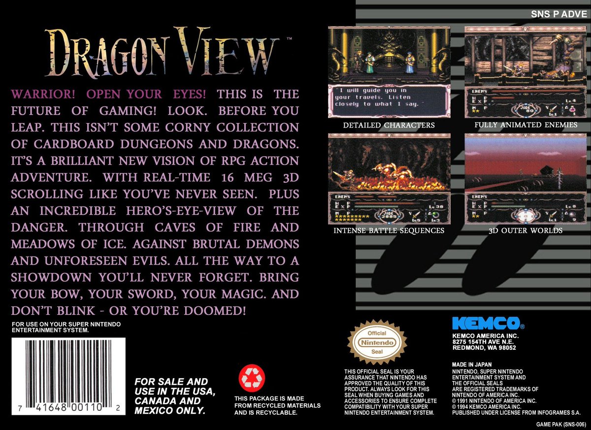 Dr_Westlake's tweet photo. DRAGON VIEW
SNES - 1994 - Kemco
Un misterioso mago secuestra a la novia de Alex, ahora él, se embarcará en su búsqueda para liberarla #SNES #SnesFriday #DragonView #Kemco #SuperNintendo #retrogaming #gaming #retrogames #retrogamer #gamers #pixelart #retro #gamedev #indiegames https://t.co/7Lqr3S21av