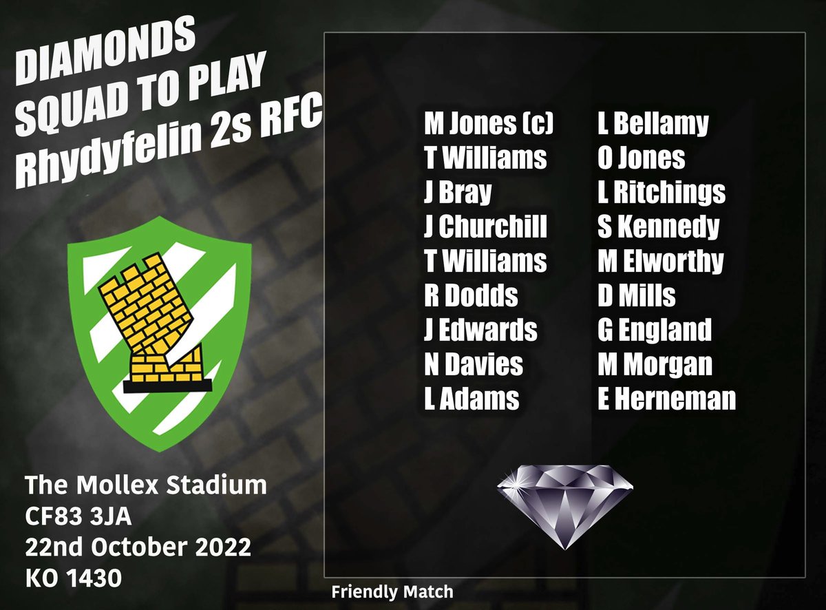 The two teams representing <a href="/caerphillyrugby/">Caerphilly Rugby Football Club</a> and <a href="/CRFCDiamonds/">Caerphilly RFC 2s</a> tomorrow 💚slight change for the <a href="/CRFCDiamonds/">Caerphilly RFC 2s</a> who now face <a href="/RhydyfelinRFC/">Rhydyfelin RFC - The Village/Tinmen</a> 2s <a href="/MollexServices/">Jon Bater</a> Stadium 💚