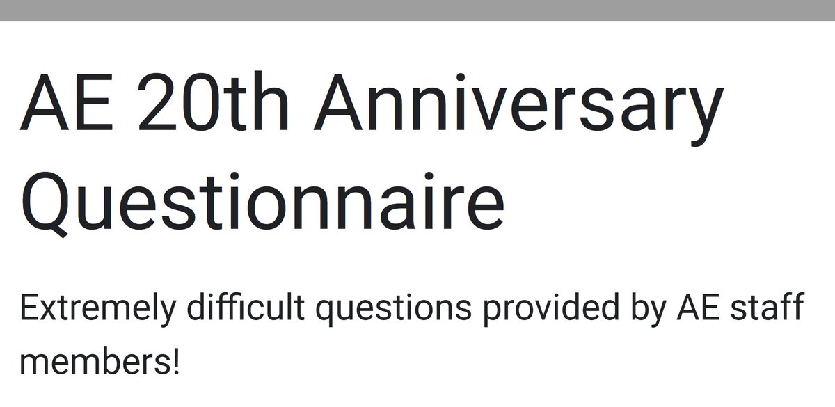 LanzAQW's tweet photo. 🎂 AE 20th Anniversary Questionnaire 

🗒️ Notes:
- 20 difficult questions
- Top 3 Scorers will receive prizes
- Please read the rules inside the link
- ONE attempt per person
- Ends October 29

🔗 Google Forms Link:
https://t.co/g2PFrluENg

♻️Retweet for a chance to win 5,000 APs https://t.co/W1eu8bidPQ