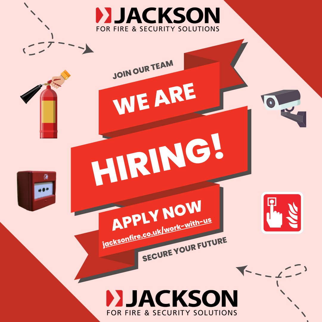 📣 Secure your future!! 📣

Due to business growth across the UK we have some amazing opportunities to join our team!

We are looking for Service Engineers in #NorthWales, #Liverpool, #London &amp; #Guildford!

Apply here: jacksonfire.co.uk/work-with-us/