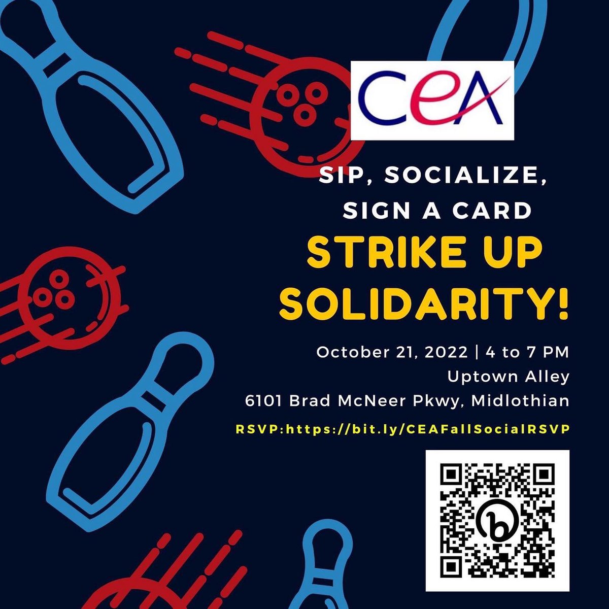 CCPSunited's tweet photo. Hope to see you at Uptown Alley today from 4-7🎳 We will have shirts for those who sign an authorization card 🥳 All CCPS employees are welcome. https://t.co/O9BEbD78Sy