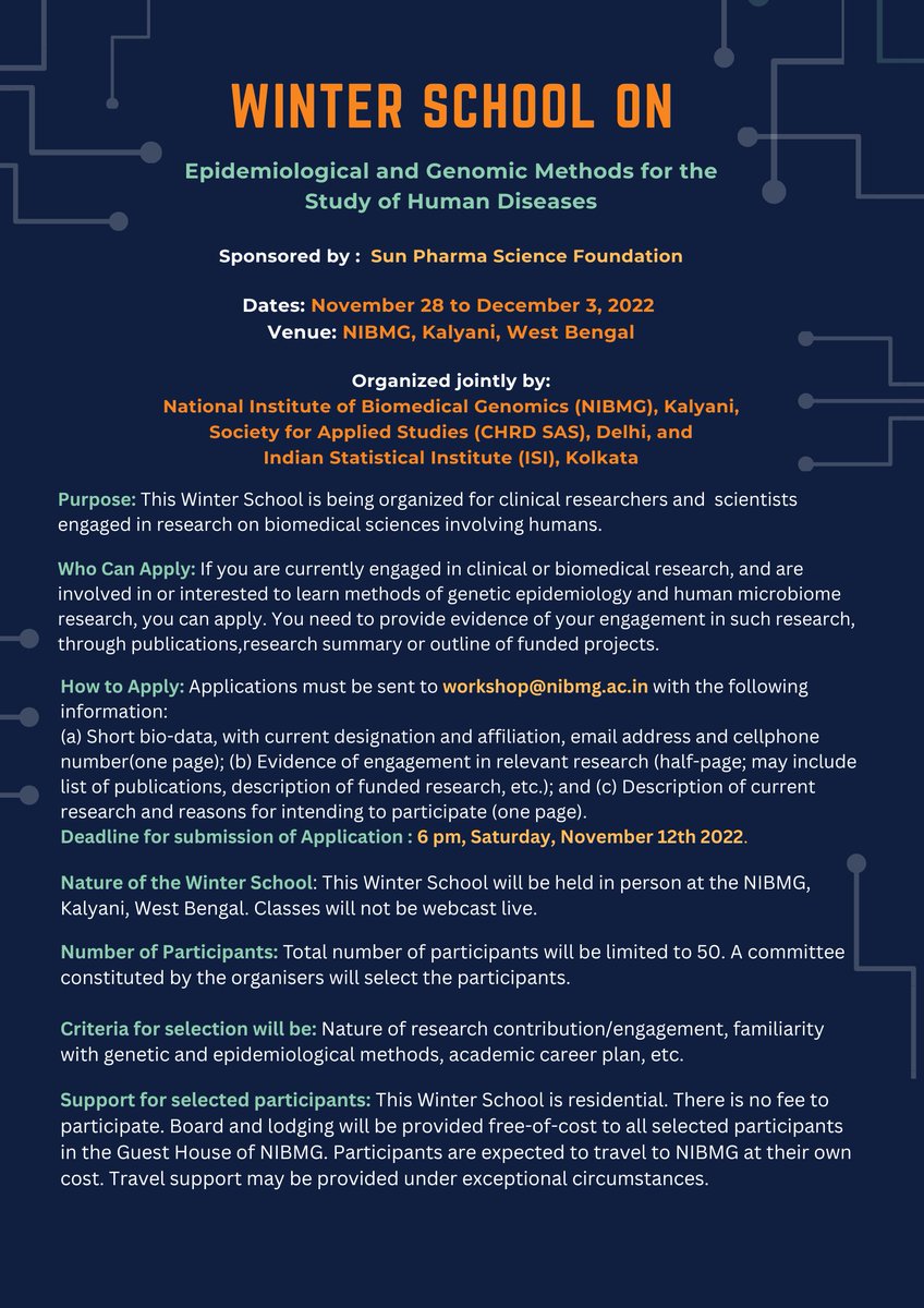 ISHG_INDIA's tweet photo. Kindly join in this exciting Winter School on Epidemiological and genomic methods for the study of human diseases https://t.co/nmVEzeYkgL