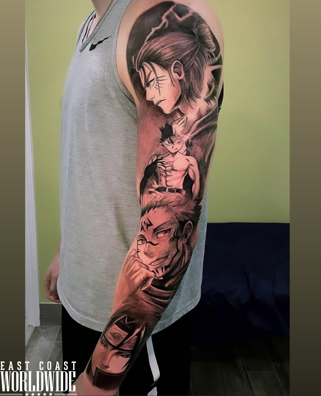 Black and Grey anime leg sleeve Done by Mathilda Dao out of Skin Design  Tattoos Las Vegas  rtattoos