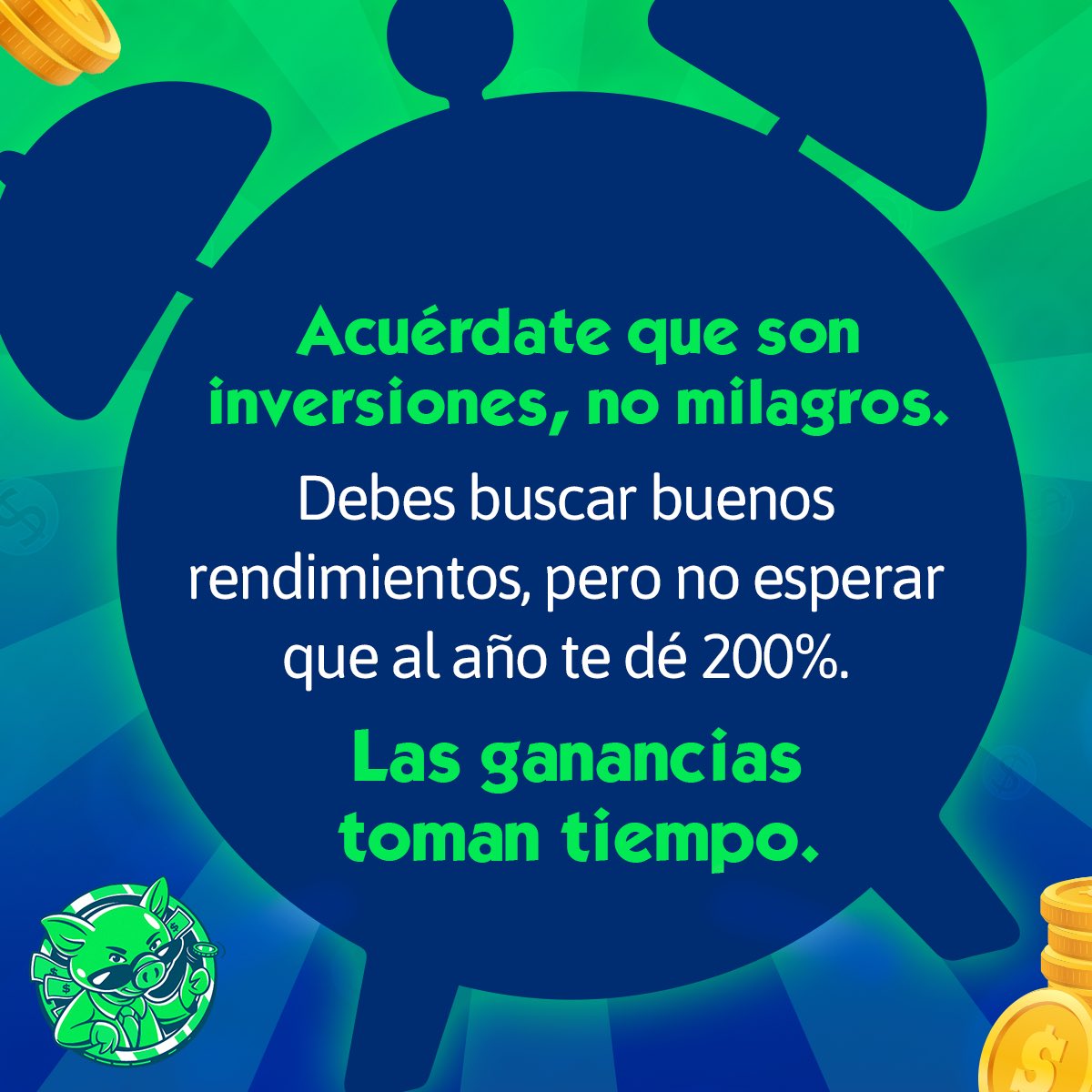 PeqCerdoCap's tweet photo. Repitan conmigo: ¡las inversiones llevan su tiempo! ⏰💰

Es que nunca falta la pregunta en nuestras redes sociales, “Si tengo 10 mil pesitos, ¿dónde los puedes meter para que me den buenos rendimientos y mi dinero esté seguro”. https://t.co/N6iUCc6hc3