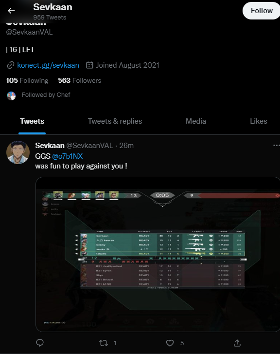 o7b1NX's tweet photo. @SevkaanVAL @Chefstrobel 
yea was fun left after this round "Was fun - Sevkaan EZ" trash talking bottom ego rad peaker that is trash in scrims and maybe only frags in ranked or got boosted i do not care actually but ggs finishing the game after we left to top frag ggs ur cracked https://t.co/6w1sw1uggs