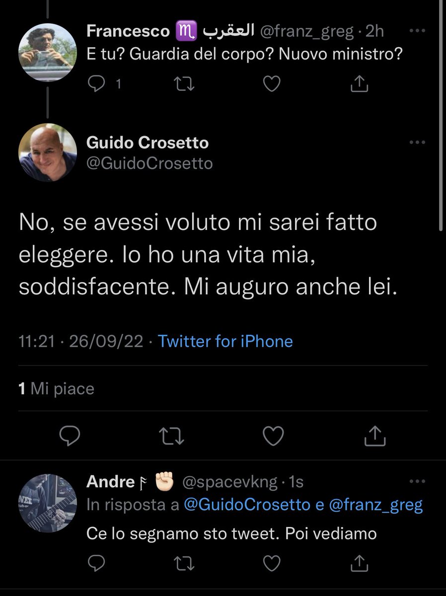 spacevkng's tweet photo. @GuidoCrosetto @MinisteroDifesa Il 26 settembre dicevi questo. 
Coerente, devo dire. https://t.co/xm6Exvt7Pn