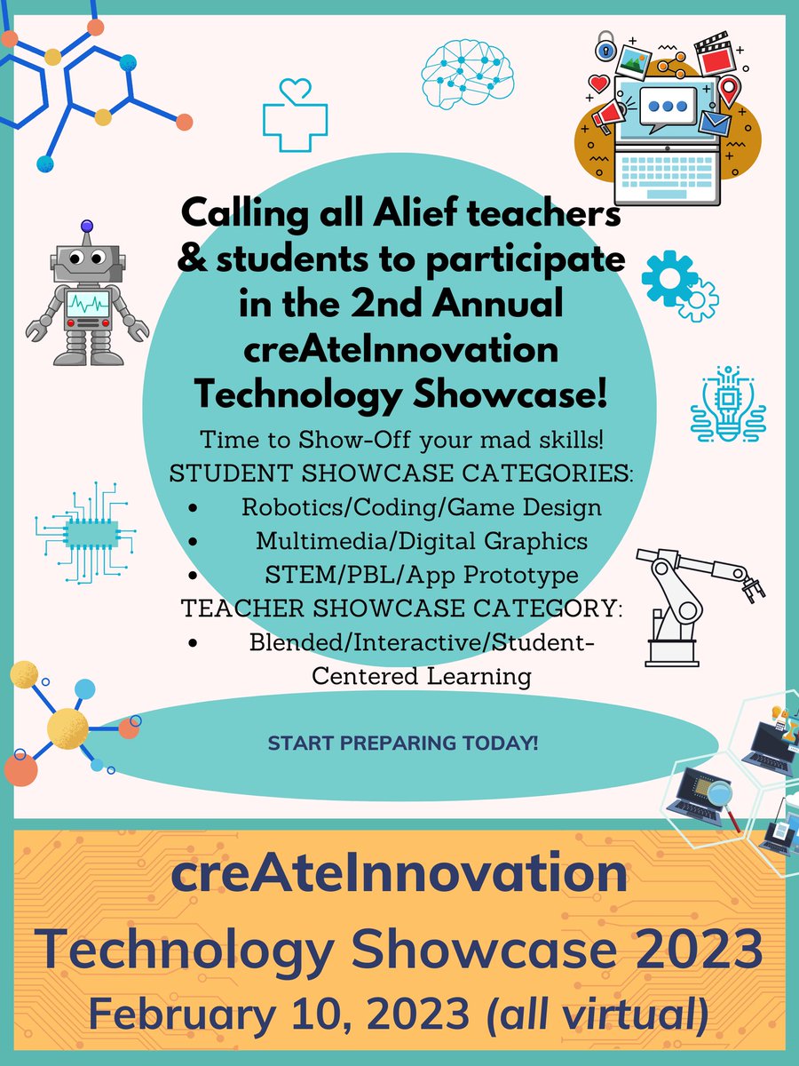 SokolikKatie's tweet photo. Hey @AliefISD teachers and students! It's coming, so get ready! @AliefTech is hosting the 2nd Annual #creAteInnovation Technology Showcase! Start preparing and be on the lookout for more info. We can't wait to showcase you! https://t.co/1KRhtFhwS3