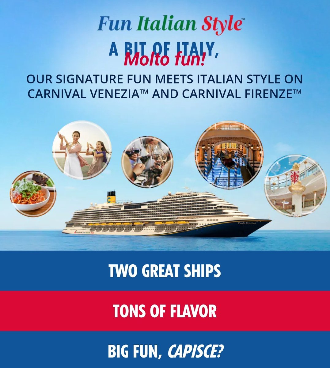 .<a href="/CarnivalCruise/">Carnival Cruise Line</a> has revealed a first look at the 2 new arrivals to the fleet, Carnival Venezia &amp; Carnival Firenze. What are your thoughts on the livery they will get? I find it odd that the name painted on the hull will still be Costa instead of Carnival.
