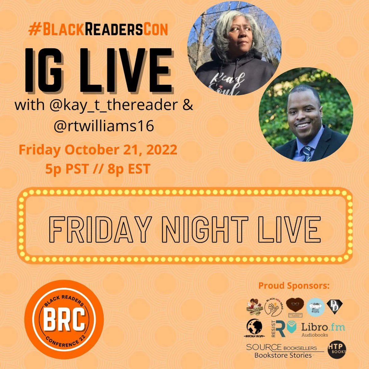 BlackReadersCon's tweet photo. Join us tonight at 8 pm ET / 5 pm PT  for Friday Night Live: Cliffhanger Challenge Part 3! 

It’s time for another round of Cliffhangers. Kay and Raymond and a host of talented readers (and writers) are back to entertain and educate! 

#Blackreaderscon #BRC22 https://t.co/VqDdPUkYsW