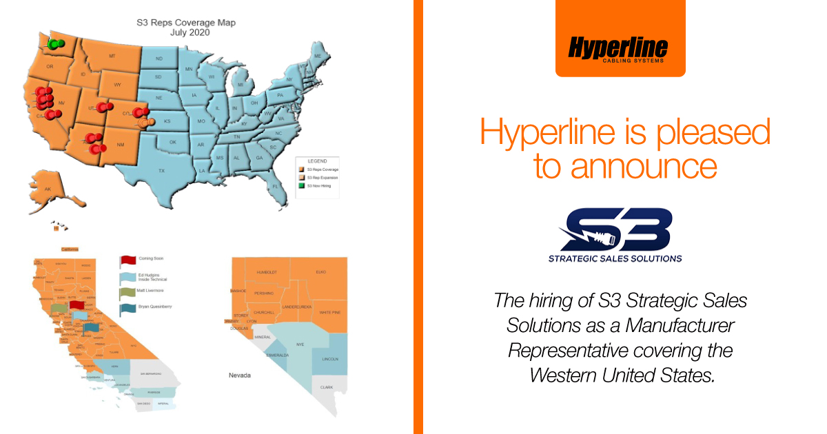 Hyperline is pleased to announce the hiring of our new Manufacturer Representative now Covering the Western United States: S3 Strategic Sales Solutions. Welcome aboard <a href="/S3Reps/">S3 Reps</a>!
#cablingsolutions #hyperline #connectivitysolutions