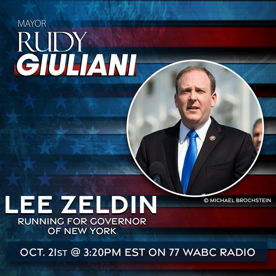 COMING UP @ 3:20PM EST on 'The @RudyGiuliani Show': @RepLeeZeldin joins the show for interesting and engaging conversation. Listen on wabcradio.com and the 77 WABC App!