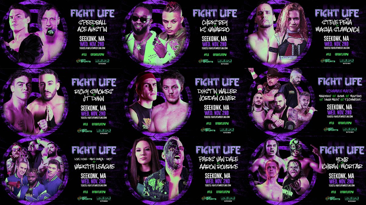 This is Madness!! What a line-up we have for Seekonk, MA on Wednesday November 2nd. 🟢 LESS THAN 2 WEEKS AWAY🟣 Tickets: FightLifeWrestling.com -front row: sold out -2nd row: almost sold out -3rd row & GA standing still available