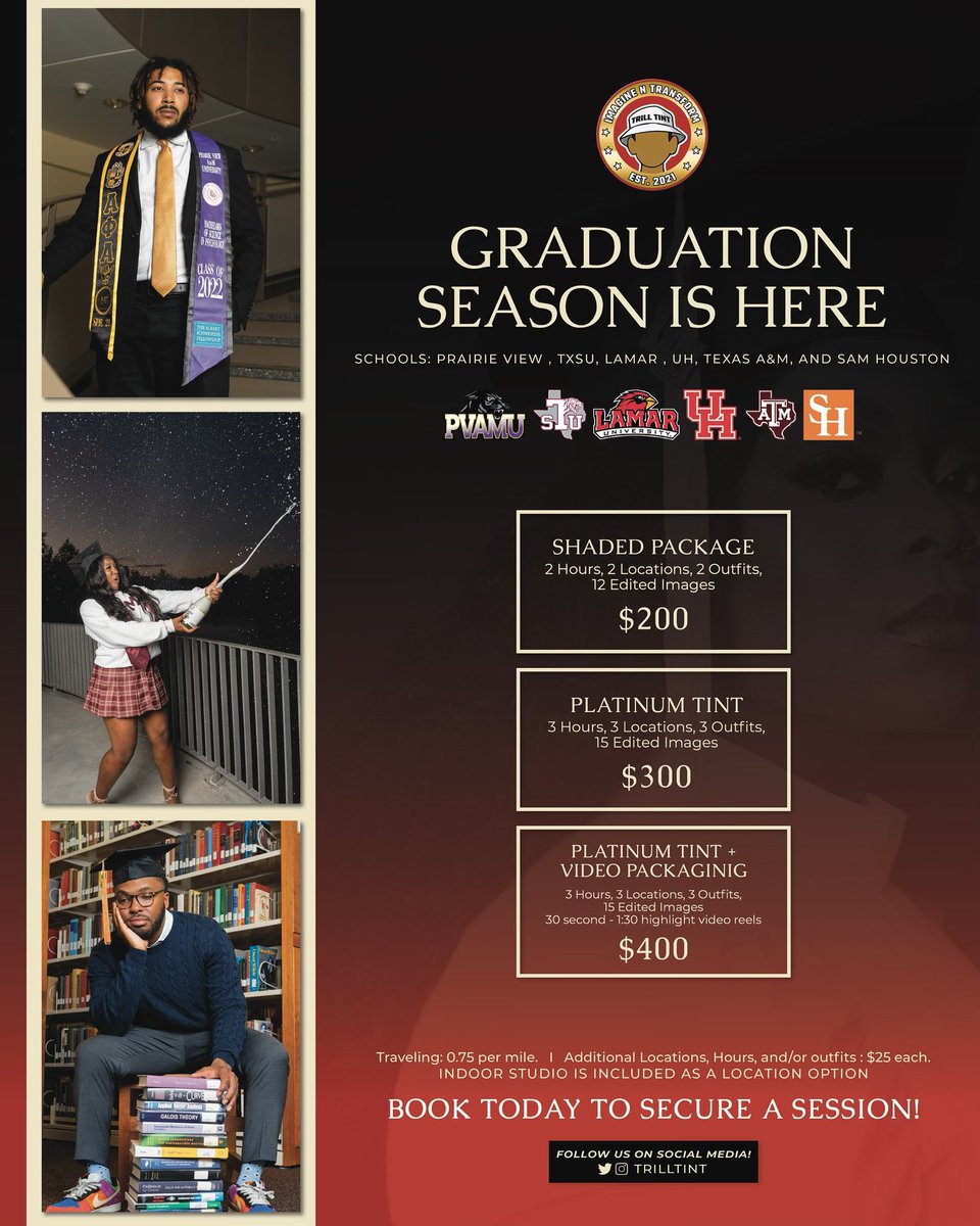 Hey Siri, play Laugh Now Cry Later 
🎓🍾

Bookings for Graduation season is officially open! 

Visit Trill-Tint.com to book and secure your grad shoot!

#pvamu22 #shsu22 #txsu22 #uh22 #tamu #lu22 #pvamu #shsu #lu #txsu #uofh