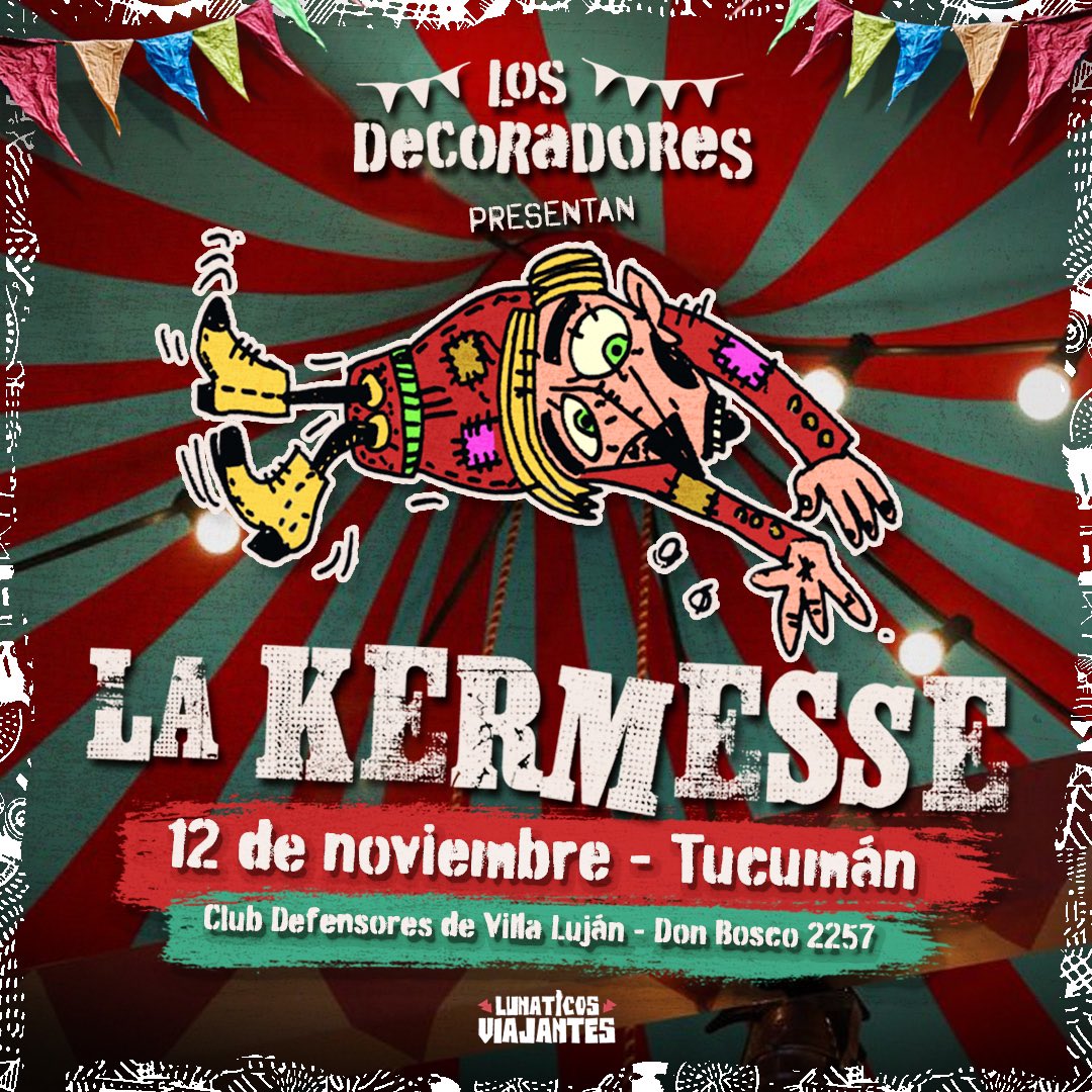 #LaKermesseEnTucumán
Sábado 12 de Noviembre
Club Defensores de Villa Luján | Don Bosco 2257

Entradas disponibles:

Online: 
✓passline.com/sitio-evento/k…

Puntos de venta 👇