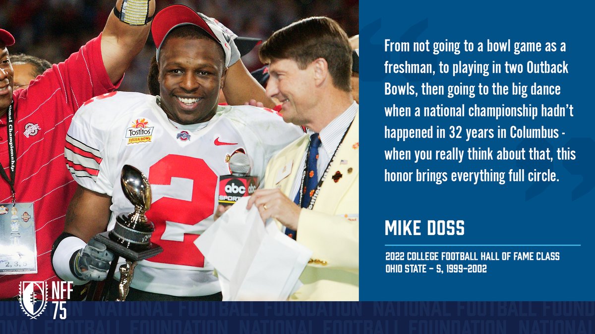 .@THEMikeDoss' mother had stressed to him the importance of a college degree, so he returned to Ohio State in 2002 - the result was a national title! Learn more about the legendary @OhioStateFB safety in his 2022 @cfbhall Spotlight #NFF75 #GoBucks 🔗express.adobe.com/page/ygQM2WJ5L…