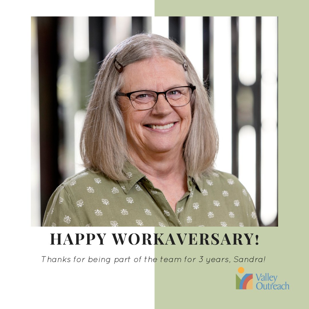 Happy 3-year Workaversary to Sandra! Your attention to detail and thoroughness helps us make sure everything goes as smooth as possible, and for that we are so thankful!! Thanks for your dedication to Valley Outreach!  #WeLoveOurTeam
