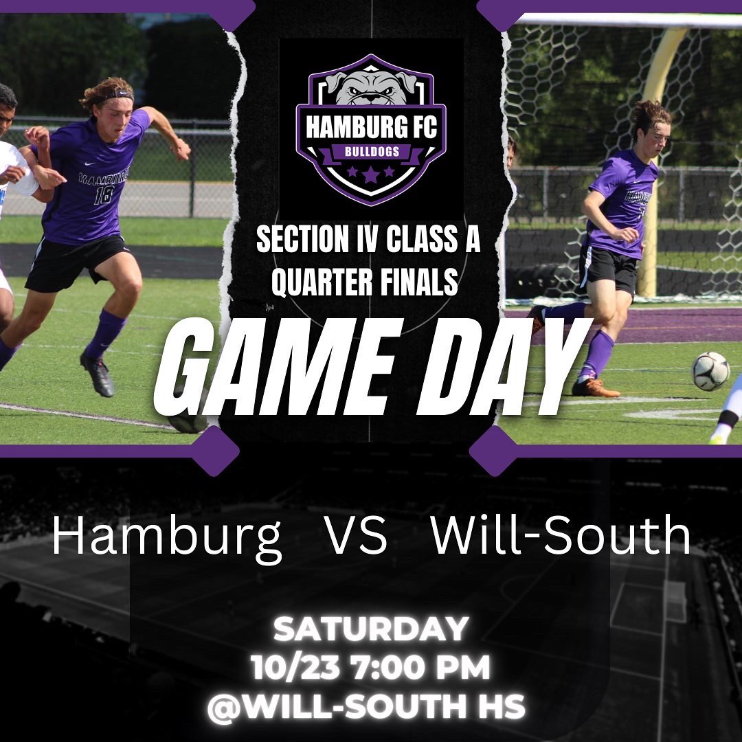 Hamburg_Soccer's tweet photo. Sectional Quarter-Finals tomorrow 10/22 @ 7:00 PM at Williamsville South High School!
GO BULLDOGS! https://t.co/bPMQtqZGJx