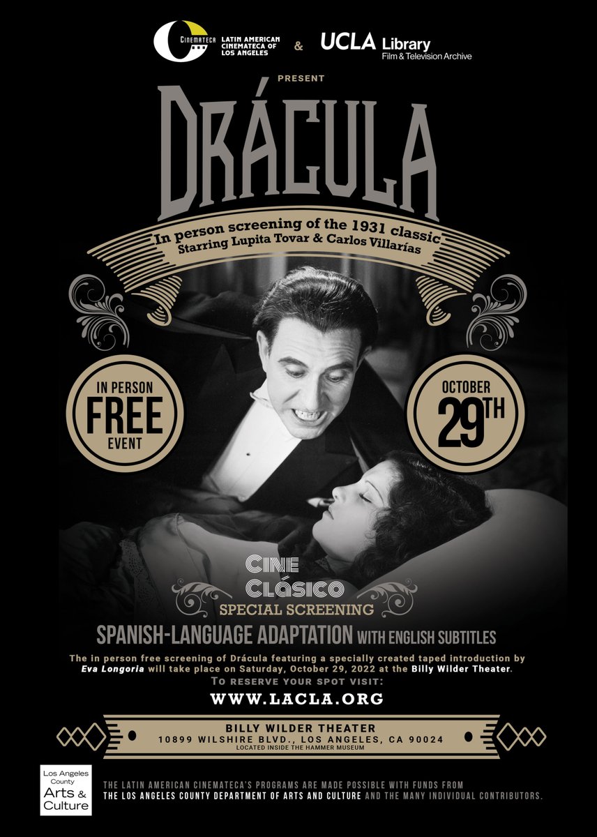 laclanista's tweet photo. 🦇 IN-PERSON Film Screening | Cine Clásico - ''Drácula'' 1931 Spanish language adaptation. - https://t.co/xaFvOtu2iD https://t.co/dAWdftqEE6