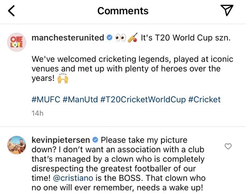 Kevin Pieterson replying to Man Utd on Instagram.

😭😭😭