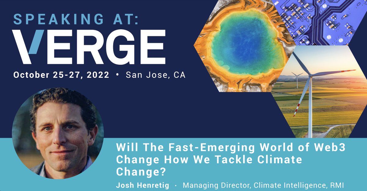 Will you be at #VERGE22? #RMI Climate Intelligence Program's Managing Director Josh Henretig will speak at the @GreenBiz event Wednesday, October 26, 4:15-5:15 p.m. PT! Learn more and register here: bit.ly/3VLZqqI #Web3 #ClimateChange #ClimateTech