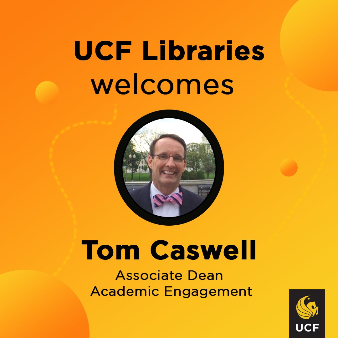 Give a warm welcome to UCF Libraries new Associate Dean of Academic Engagement, Tom Caswell! Tom is a MLIS grad from @USFSI with a BA in Art History from @UFCOTA @KentTorch