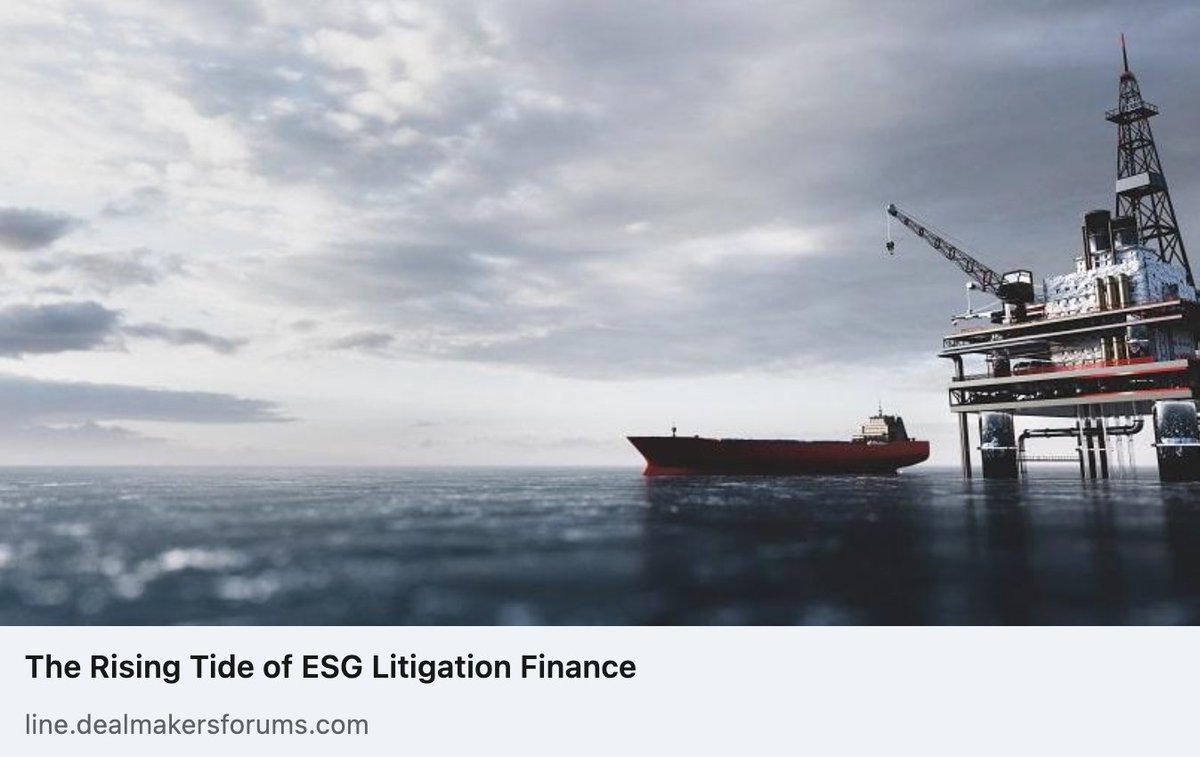 As a result of many high-profile forces, the adoption of corporate #ESG policies has grown exponentially in recent years. But these policies have opened a new front of liability, and a new frontier of #litigation. Read more: line.dealmakersforums.com/the-rising-tid… #litigationfinance