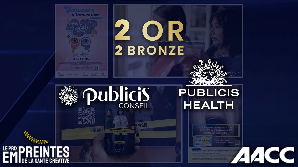 🏆 Félicitations aux équipes ! 
1 Or, 2 Bronze pour <a href="/PubHealthFR/">Publicis Health France</a>, 1 Or pour <a href="/PublicisConseil/">Publicis Conseil</a> aux Prix Empreintes 2022👏 <a href="/AACClive/">AACC Live</a>