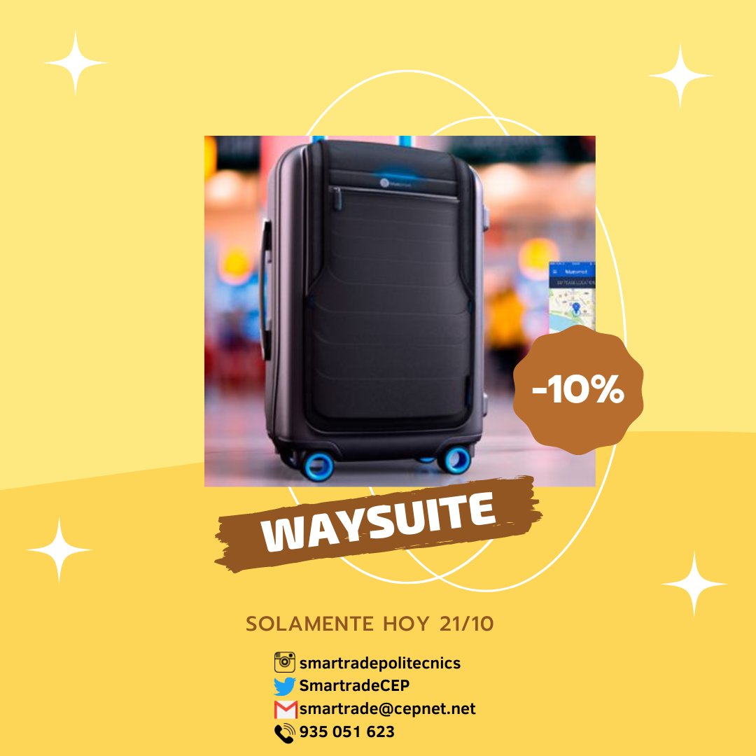 ¡¡¡Nueva promoción del SmartFriday!!!!!!
Este viernes tienes nuestro producto de viajes WAYSUITE con un 10% de descuento. 
¡¡¡APROVECHA QUE LAS MALETAS ESTÁN QUE VUELAN!!! #Smartrade #Discount #SmartFriday