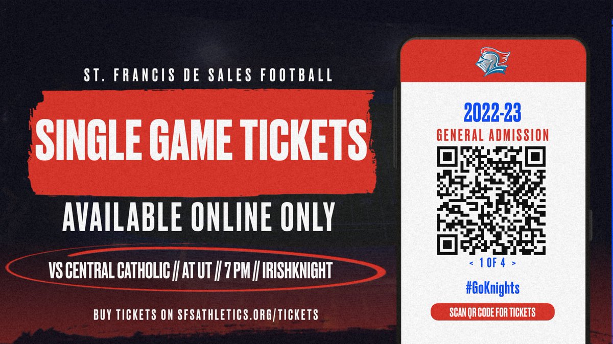 SFSAthletics's tweet photo. ‼️🏈 GAME DAY 🏈‼️
 
🆚 Central Catholic
📍 @UToledo Glass Bowl
⏰ 7 pm
🎟 https://t.co/aErRYmUxpW
📺 @BCSNsports 
🏈 ‘82 State Runner Up Recognition
🎺 Alumni Band Halftime Show
⚔️ #SeniorKnight 
🏰 #IrishKnight 

#SFSFootball 
#GoKnights
#BC https://t.co/Zqm4wjDe4z