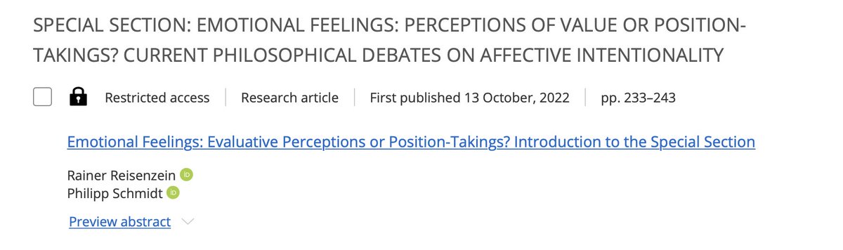 Philipp Schmidt-Boddy (@phipsyschmidt) on Twitter photo New special section on emotional feelings as position-takings in <a href="/Emotion_Review/">Emotion Review</a>. With contributions by Jean Moritz Müller, Kevin Mulligan, Ronald de Sousa, Rick Anthony Furtak, Agnes Moores, Rainer Reisenzein, Philipp Schmidt.
journals.sagepub.com/toc/emra/14/4 New special section on emotional feelings as position-takings in <a href="/Emotion_Review/">Emotion Review</a>. With contributions by Jean Moritz Müller, Kevin Mulligan, Ronald de Sousa, Rick Anthony Furtak, Agnes Moores, Rainer Reisenzein, Philipp Schmidt.
journals.sagepub.com/toc/emra/14/4