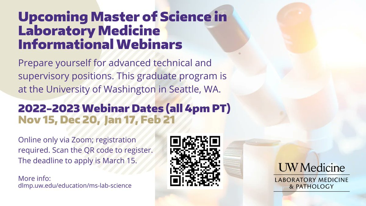 UW Dept. of Laboratory Medicine and Pathology 🔬 (@uwlabmedpath) on Twitter photo Applications are now being accepted for our Master of Science in #LaboratoryMedicine #GraduateProgram! This program prepares you for advanced technical and supervisory positions. Learn more at buff.ly/3MIizFX
<a href="/UWGradSchool/">UW Graduate School</a> <a href="/PolyakSteve/">Steve Polyak</a> Applications are now being accepted for our Master of Science in #LaboratoryMedicine #GraduateProgram! This program prepares you for advanced technical and supervisory positions. Learn more at buff.ly/3MIizFX
<a href="/UWGradSchool/">UW Graduate School</a> <a href="/PolyakSteve/">Steve Polyak</a>
