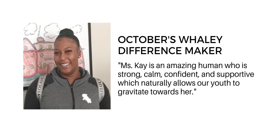 WhaleyChildren's tweet photo. Meet our Whaley Difference Maker of the Month, Ms. Kay. She's a ray of sunshine, always showing up with a smile on her face no matter what. She consistently goes above &amp; beyond for our youth to showcase her own special talents which increases our youths' confidence &amp; self-love. https://t.co/IraQzOKXoJ