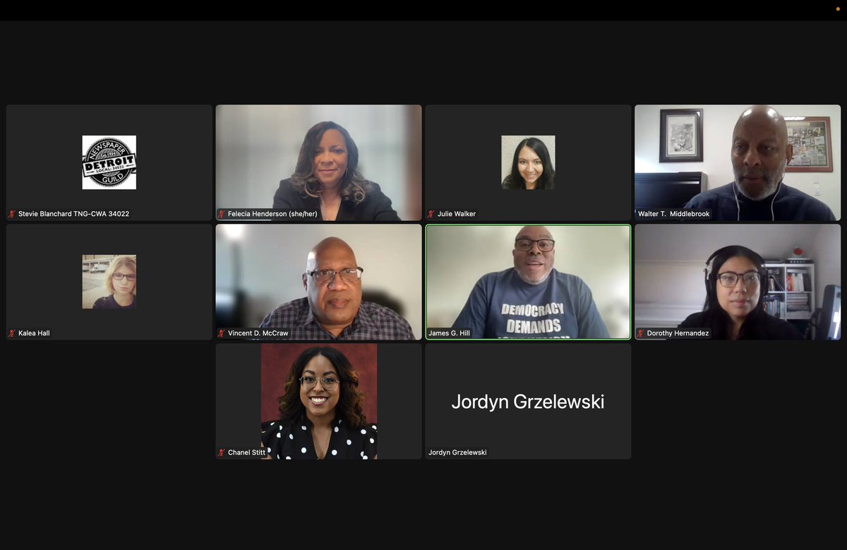 DetroitNABJ's tweet image. .@DetroitNABJ members @middlebrook313, 
@JGHillfreep, chapter president @vdmccraw and immediate past president @Newsgirl84 were the kick-off panelists this morning for the @local34022  Student Media Conference discussing diversity, equity and inclusion in local journalism. @NABJ