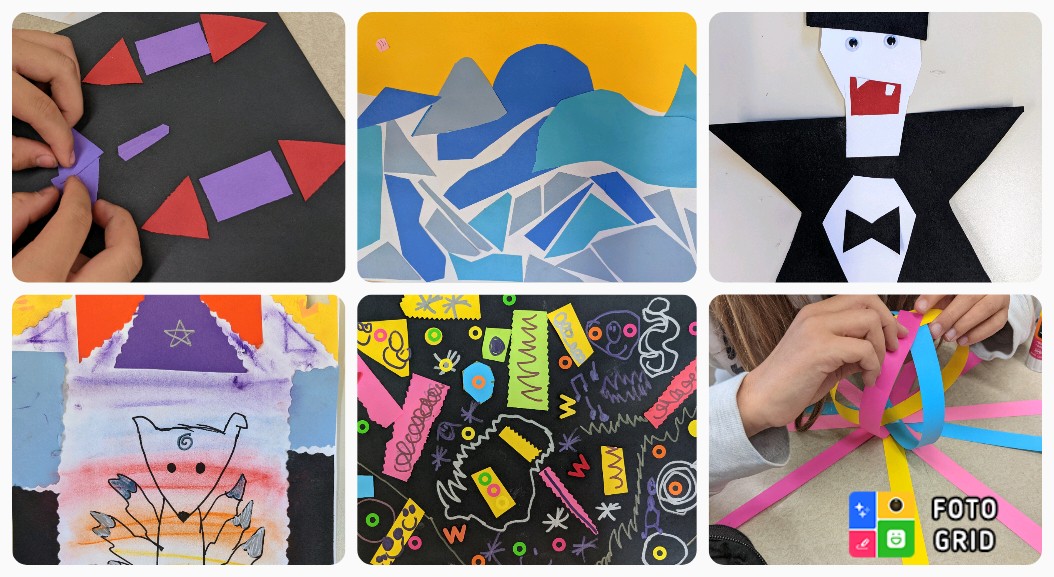 MrsVoigtArt's tweet photo. Field artists are getting very creative at the collage center this week! #collageart #artsed #fabartsfri #choiceart #engaged64 #teachingforartisticbehaviors @D64News https://t.co/80zWSFAFy5