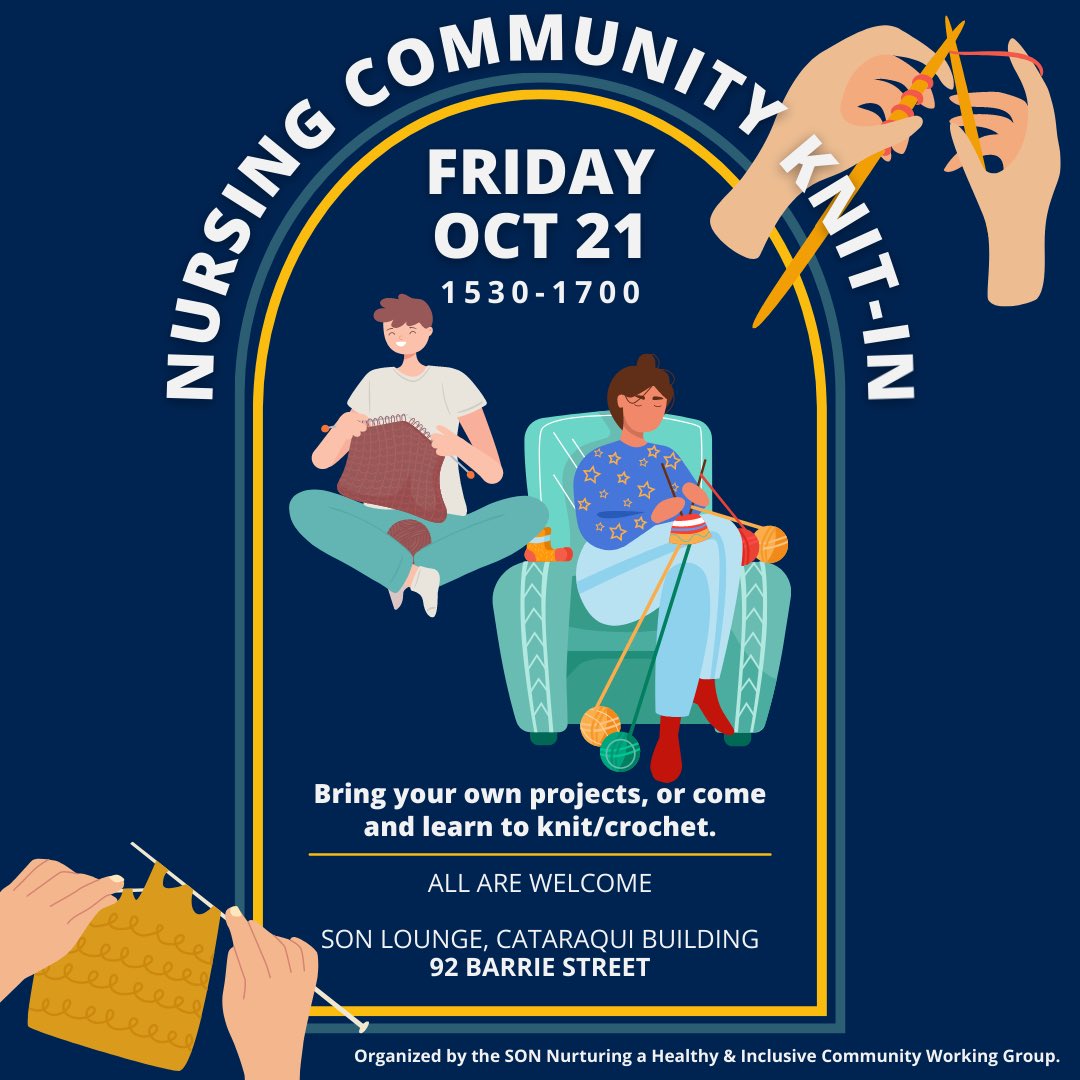 dmacdonald902's tweet photo. Today is the day! Join us for our 1st @QueensuSON #KnitIn - All are welcome #Knit #Purl #Community #Joy #SharingSpace @QueensUHealth @QueensNSS @QHSglobalhealth @KTerna @Kibitkette @LaurieGedckeKer @jenperrynp @JPGalica @RogerPilon1 @profkatiegoldie @alyson_mahar @marianlflude https://t.co/PpSSDs1GEO