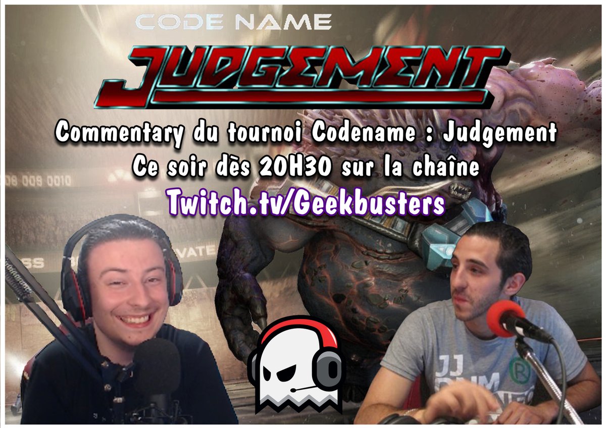 BONSOIR TOUT L'MONDE !

Ce soir à 20h30, <a href="/Mac4chill/">Mac</a> et <a href="/AngelAbsolYT/">AngelAbsol</a> font un commentary du #tournoi sur Codename : Judgement !

Des prédictions seront réalisé afin d'obtenir plus de délicieux points de chaîne ! On vous attendra avec impatience :D

twitch.tv/geekbusters